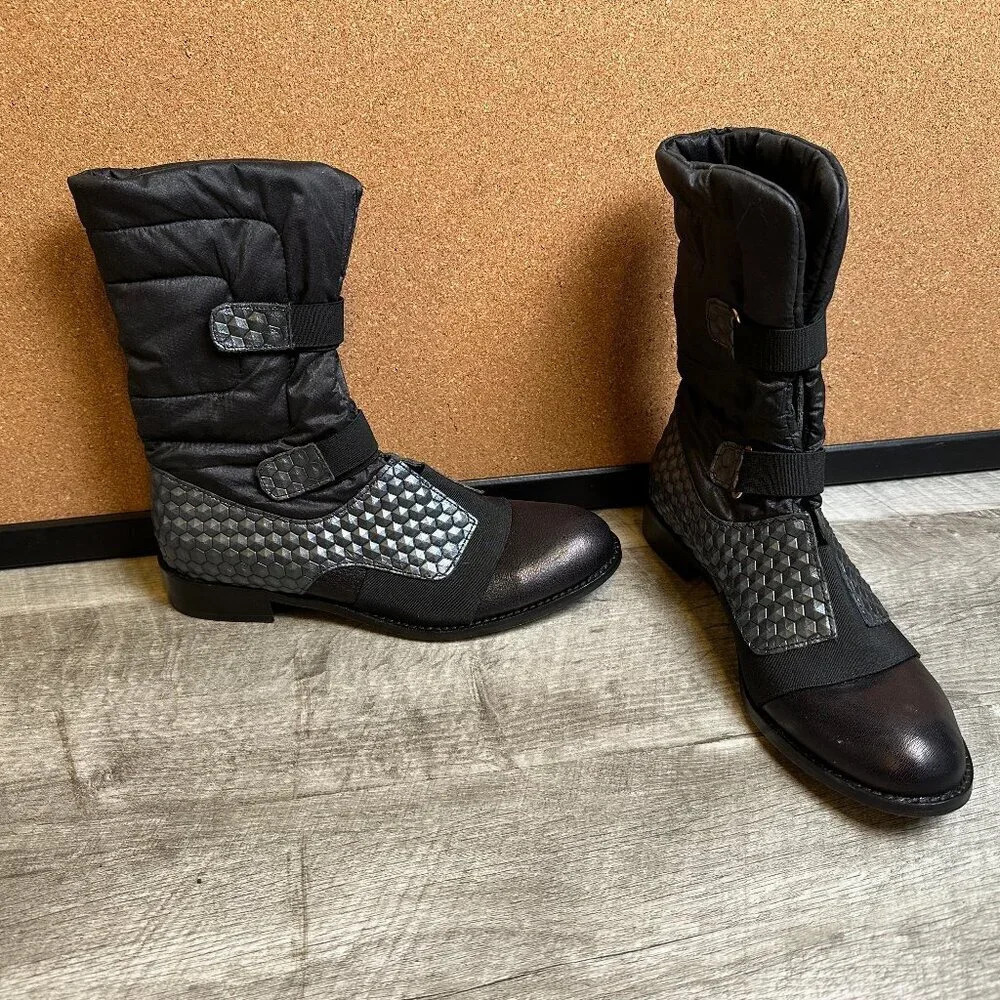 Daniella Lehavi Designer Boots Black Leather & Silver Honeycomb EU 37 / US 7